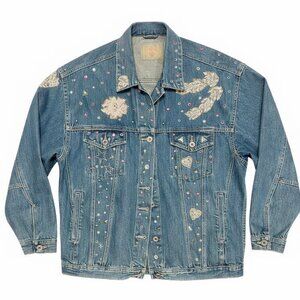Vintage Britannia Bedazzled Denim Jacket – Women’s Large – Rhinestone Sequin EUC